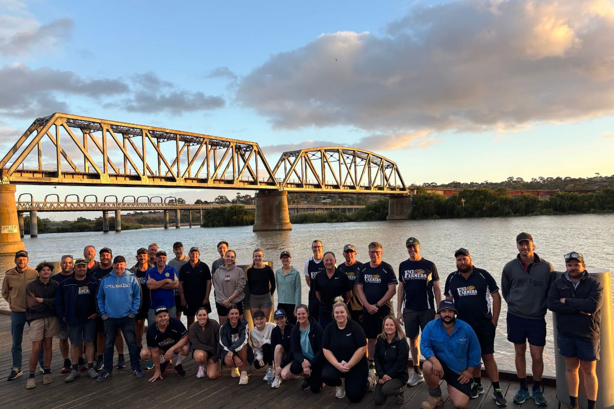 Rabobank staff from across South Australia, North West Victoria and Northern Territory including a Fat Farmers group walk at Murray Bridge during a recent team offsite.