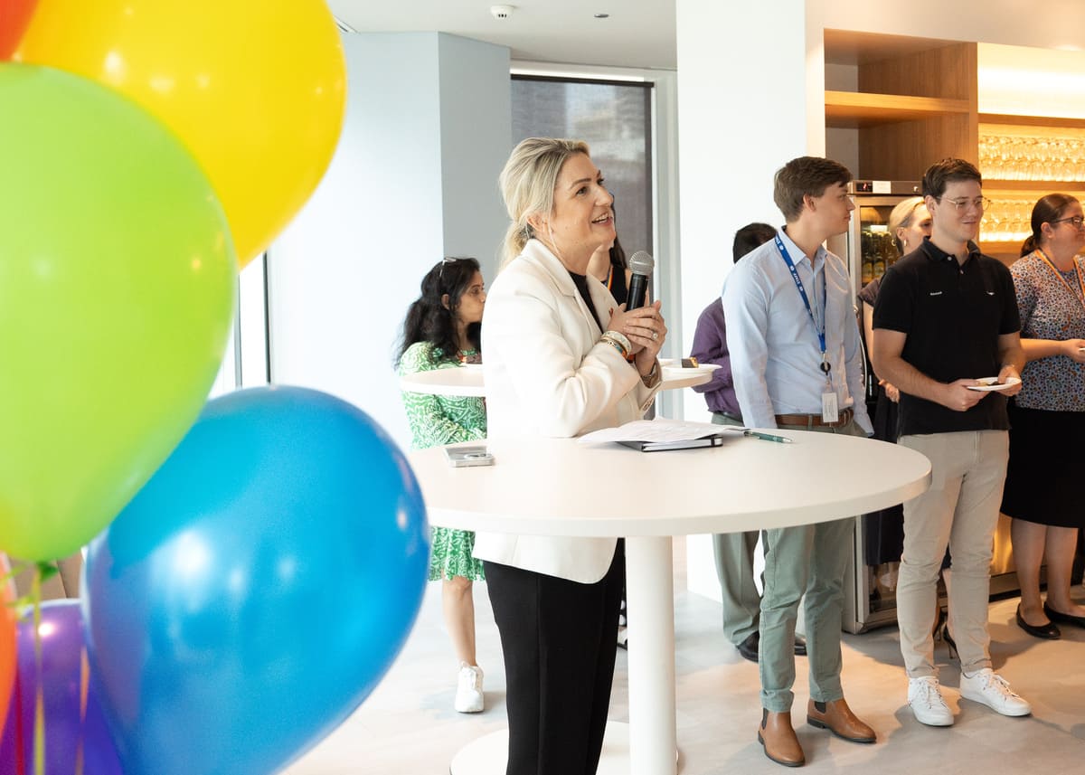 Rabobank’s Lara Gray congratulates the Rainbowbank Network at a recent morning tea to announce the accreditation