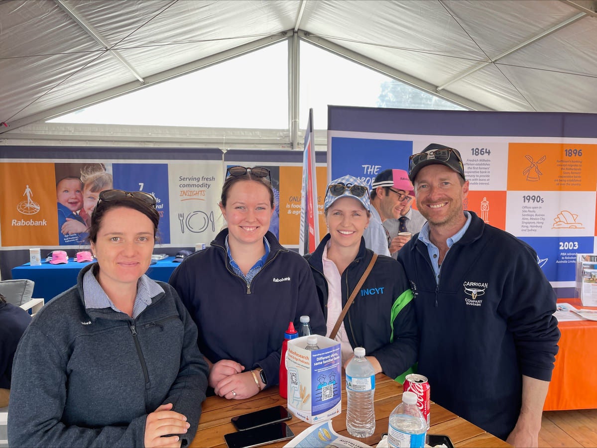 At AgQuip with Tamworth Rural Analyst, Grace Bowd, and local farmers, Ellie and Zac Carrigan.