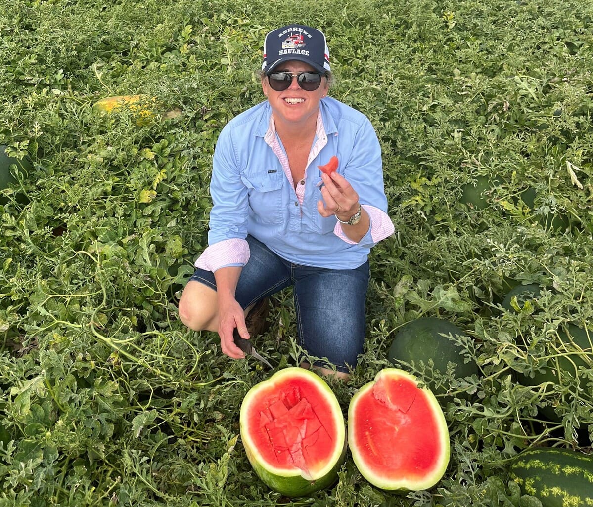 Marie with freshly picked melons