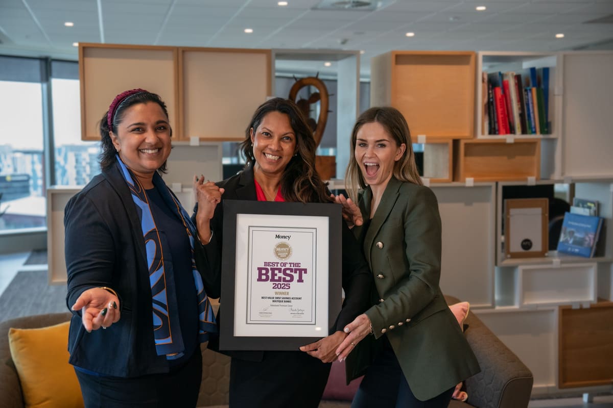 Some of the Rabobank Deposits Relationship team, Rohana Nithiaseelan, Sonika Singh and Olivia Dickson-Battye, celebrating their award.