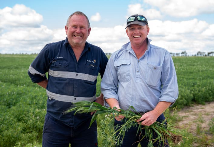 Western Australian grain grower and tour host, Robert Kitto with Croppa Creek’s Charles Sullivan.