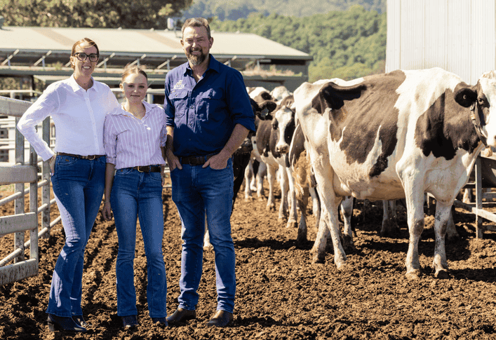 Libby and Justin Walsh, with daughter Ella, have grown a successful dairy business.