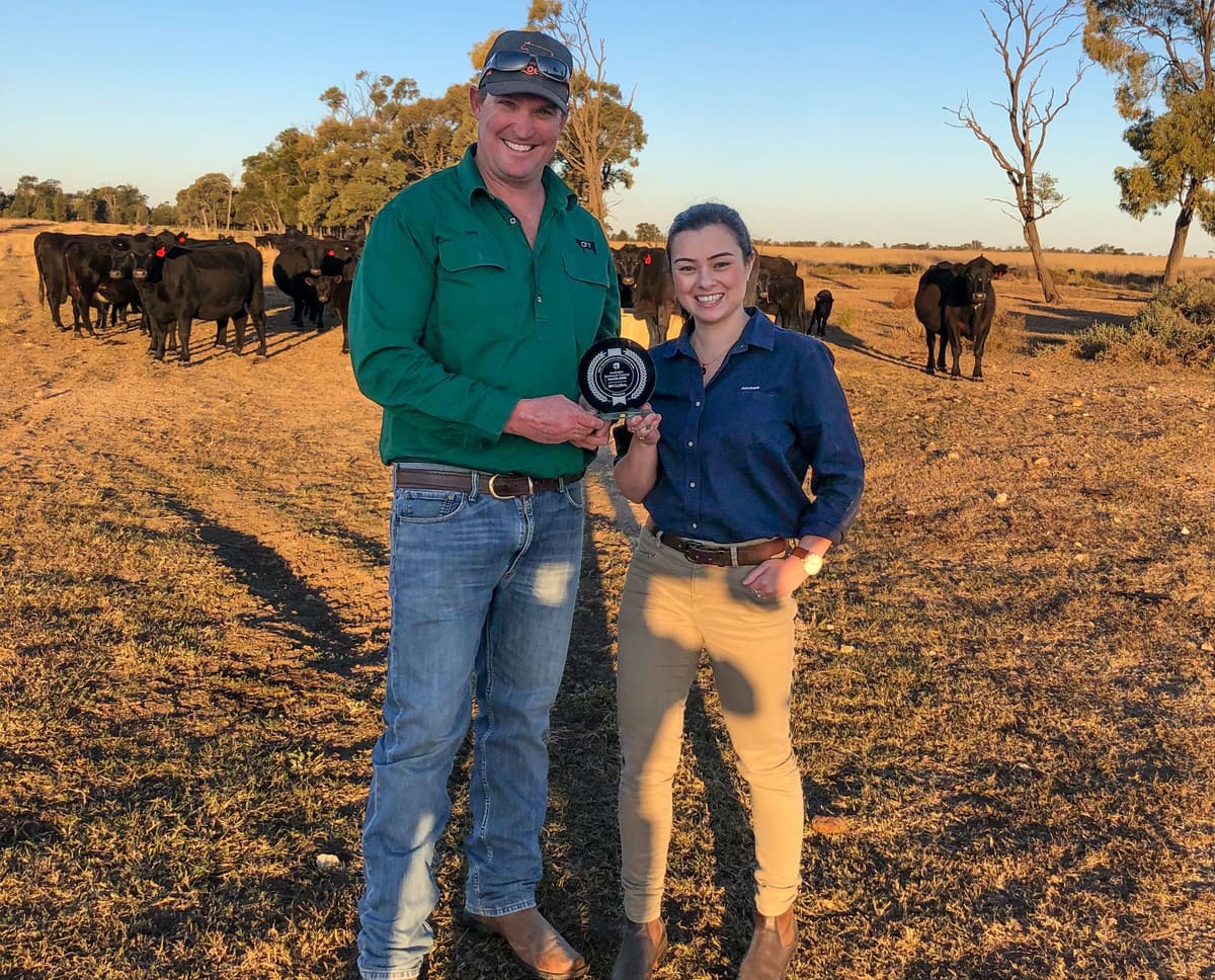 Guy with Rabobank Manager, Alyce Bryans, celebrate the recent announcement of Rabobank as RFI’s Most Recommended Agribusiness.