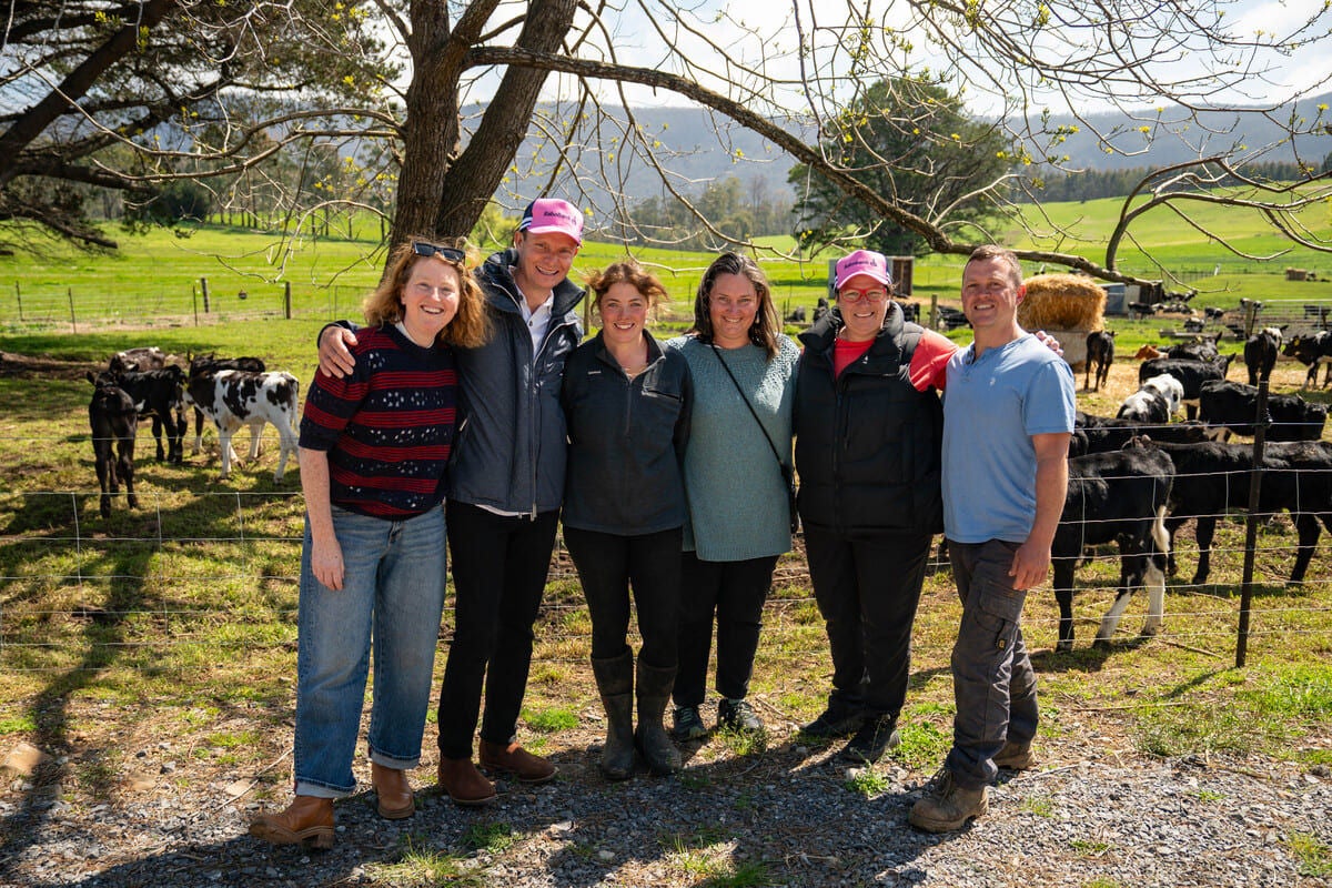 Ali, Clive, Shannon Barwick, Phoebe, Greta and Will Barwick on the Barwick’s Tasmanian dairy farmers.