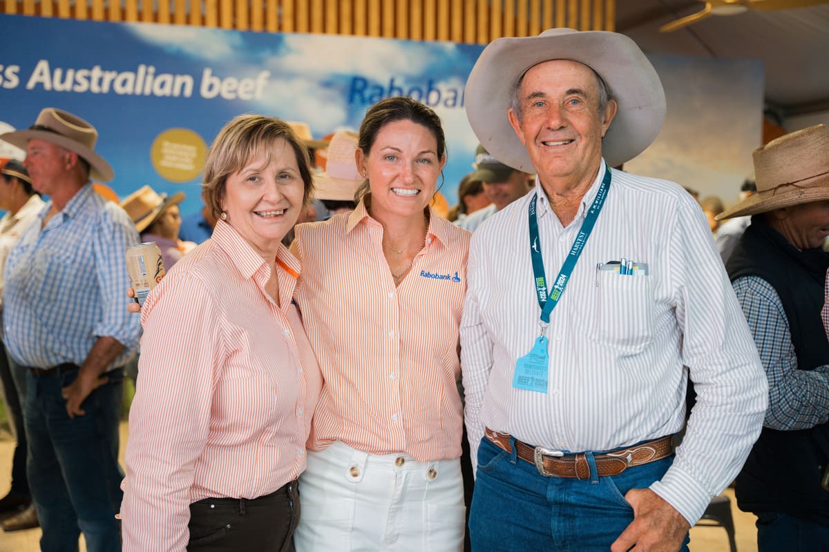 Roger with Rabobank’s Genevieve McAulay and Georgina Poole at Beef Australia 2024.