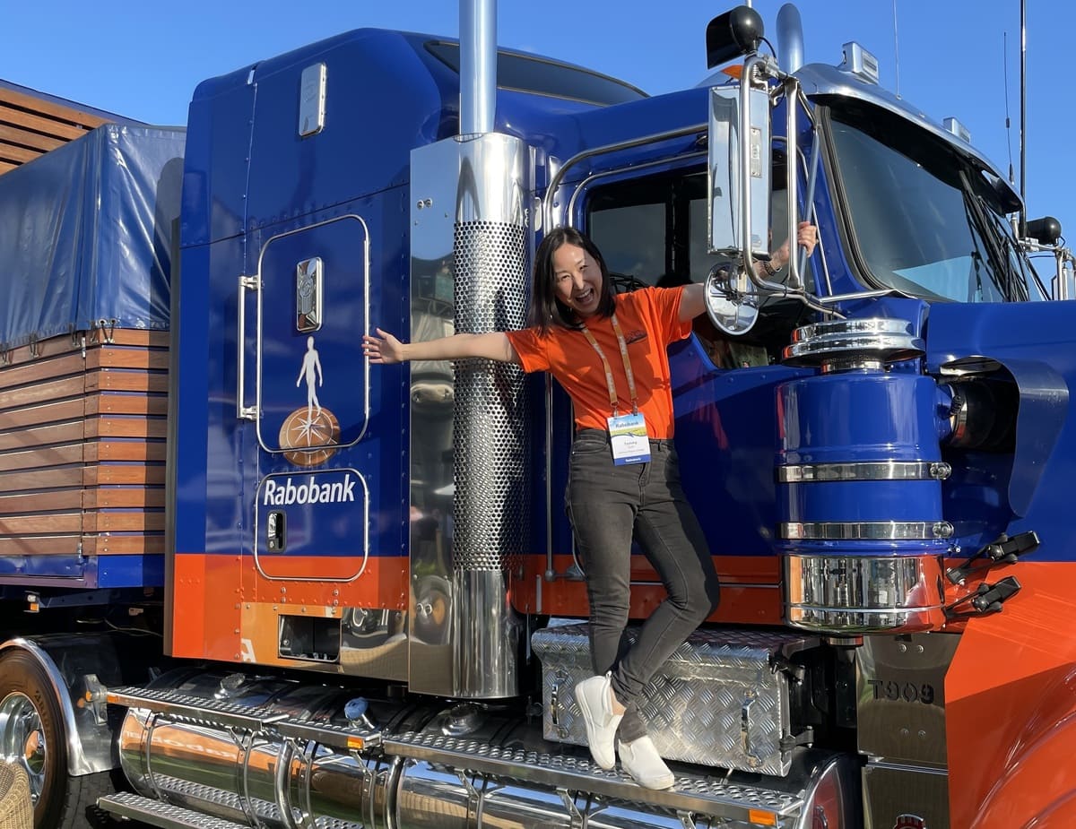 Tammy on the ‘RaboTruck’ – she’s enjoying being part of the Australian food and agriculture story thanks to Rabobank.