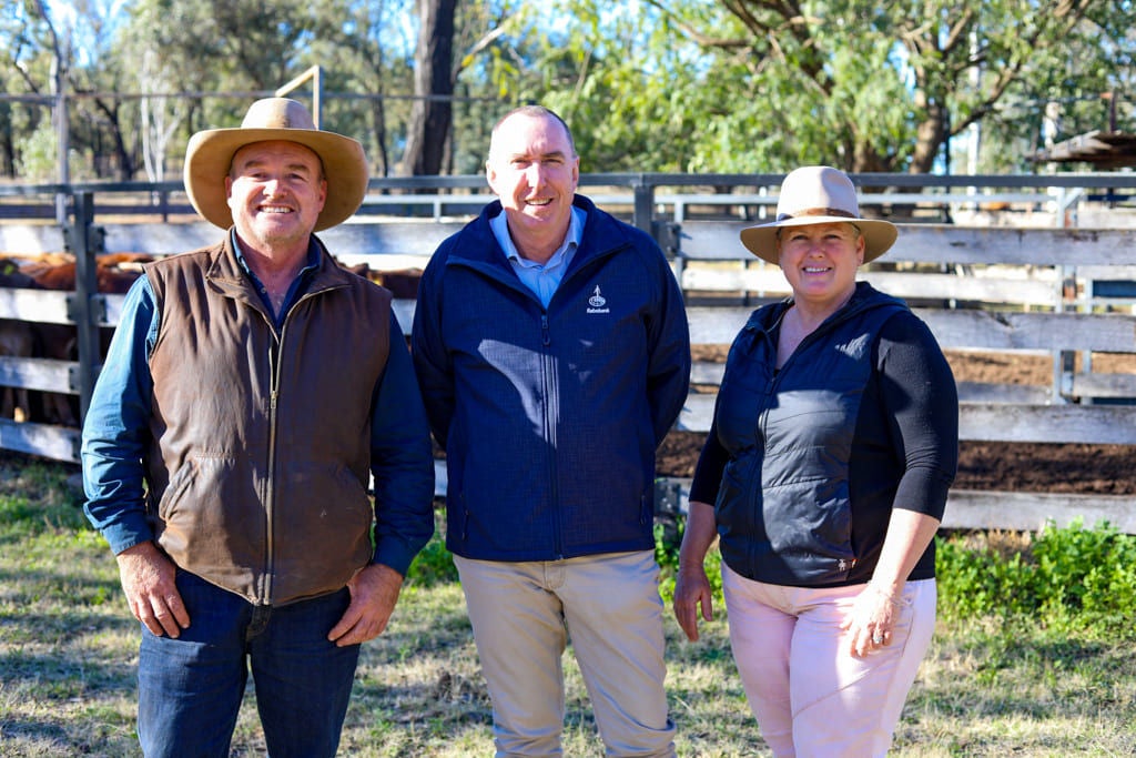 Grant and Carly Burnham with the Rabobank manager, Michael Fletcher, centre.