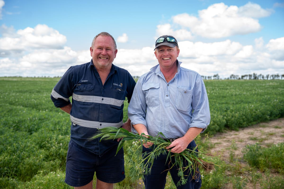 Western Australian grain grower and tour host, Robert Kitto with Croppa Creek’s Charles Sullivan.