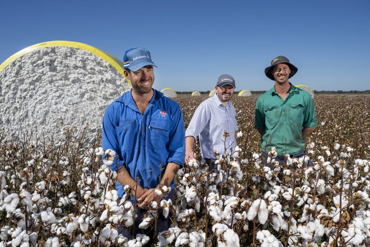 Matt and Angus Whittaker with their rural manager, Jake McKay, centre